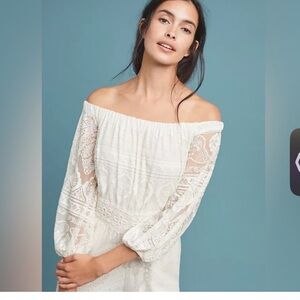 FARM Rio Off-Shoulder Lace Jumpsuit in White